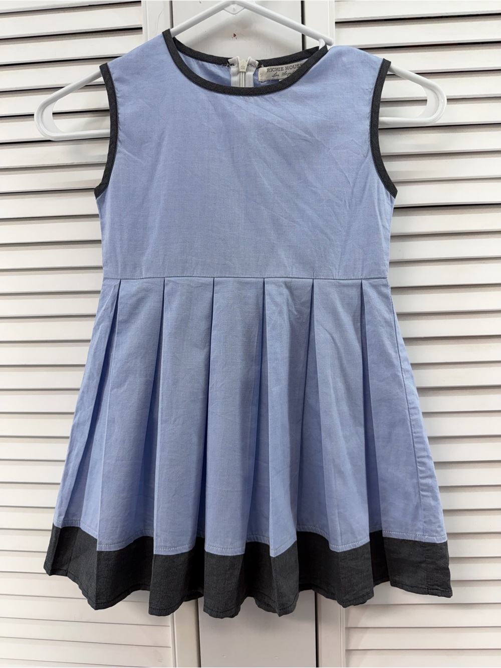 Richie House size 5-6 Light Blue Sleeveless Pleated Kids Dress with Black Trim
